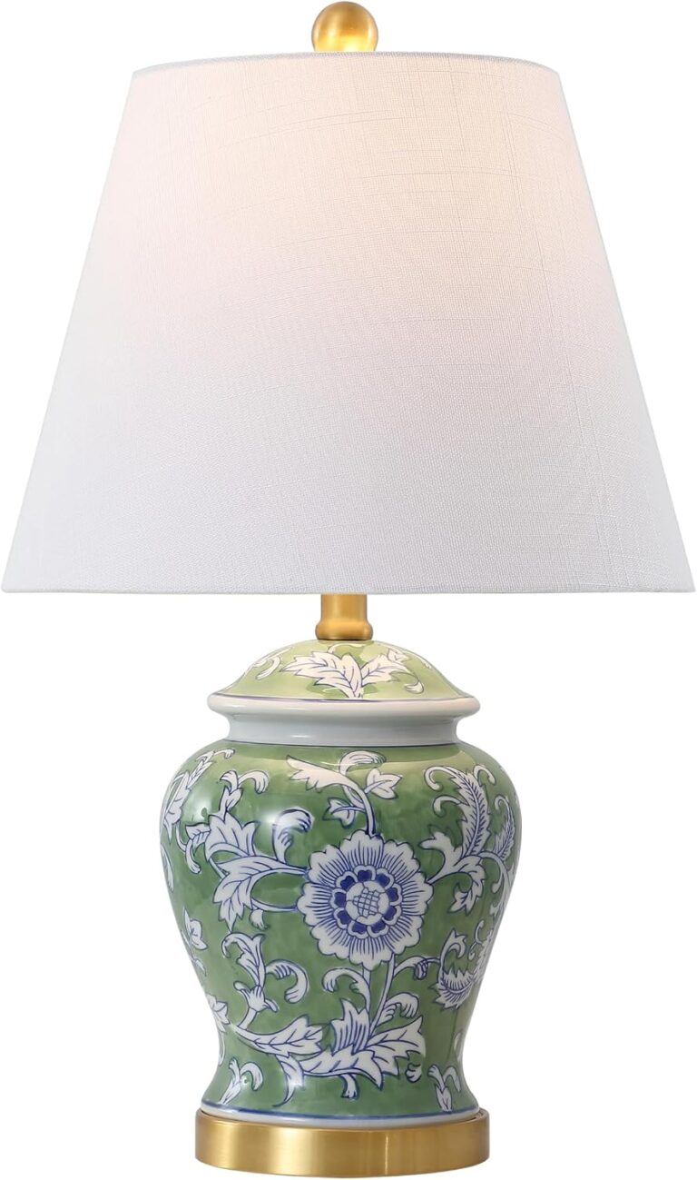 Green and White Floral Lamps
