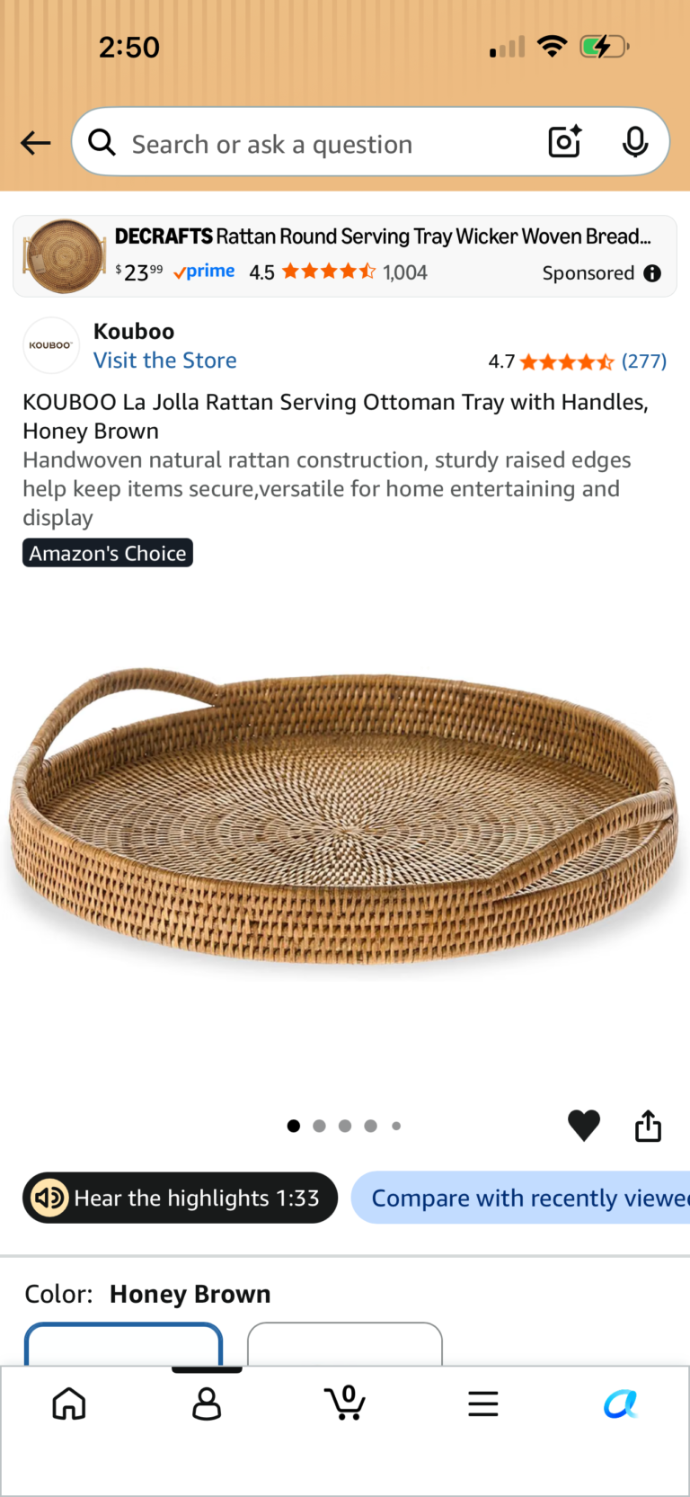 Rattan Ottoman Tray
