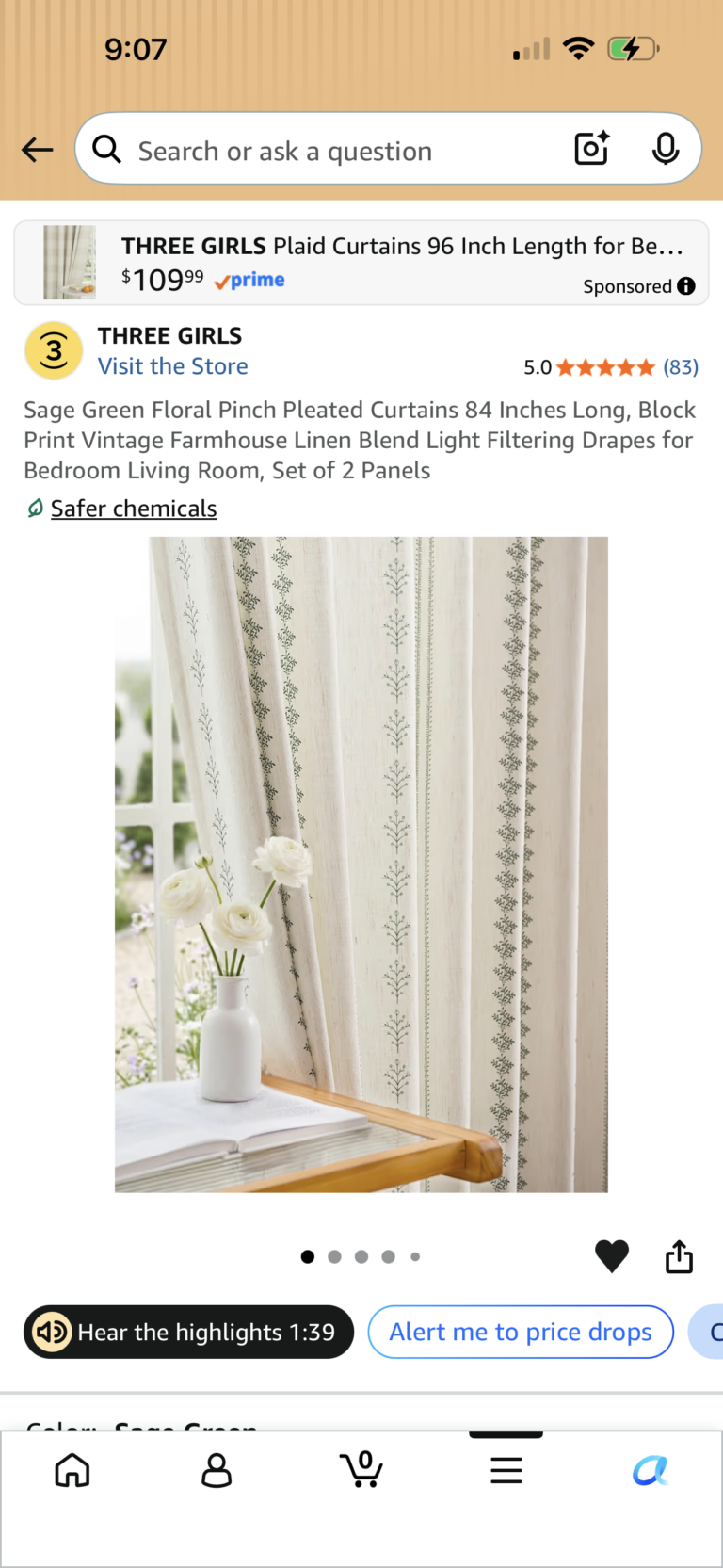 Sage Green Floral Curtains
