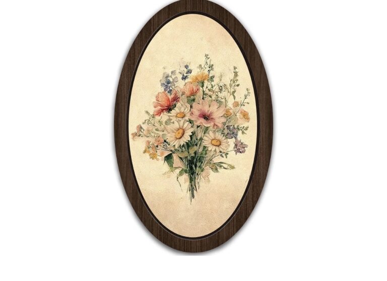 Vintage Cottagecore Floral Botanical Oval Wall Art Decor