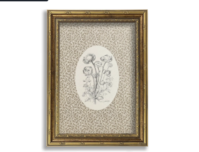Vintage Gold Framed Floral Canvas Wall Art